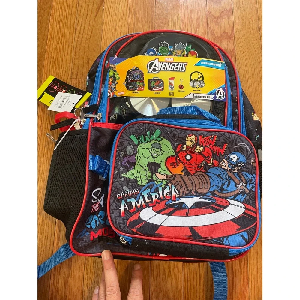 Marvel Avengers 5pc Backpack Set with Headphones Lunch Bag 17in B189V G/MA